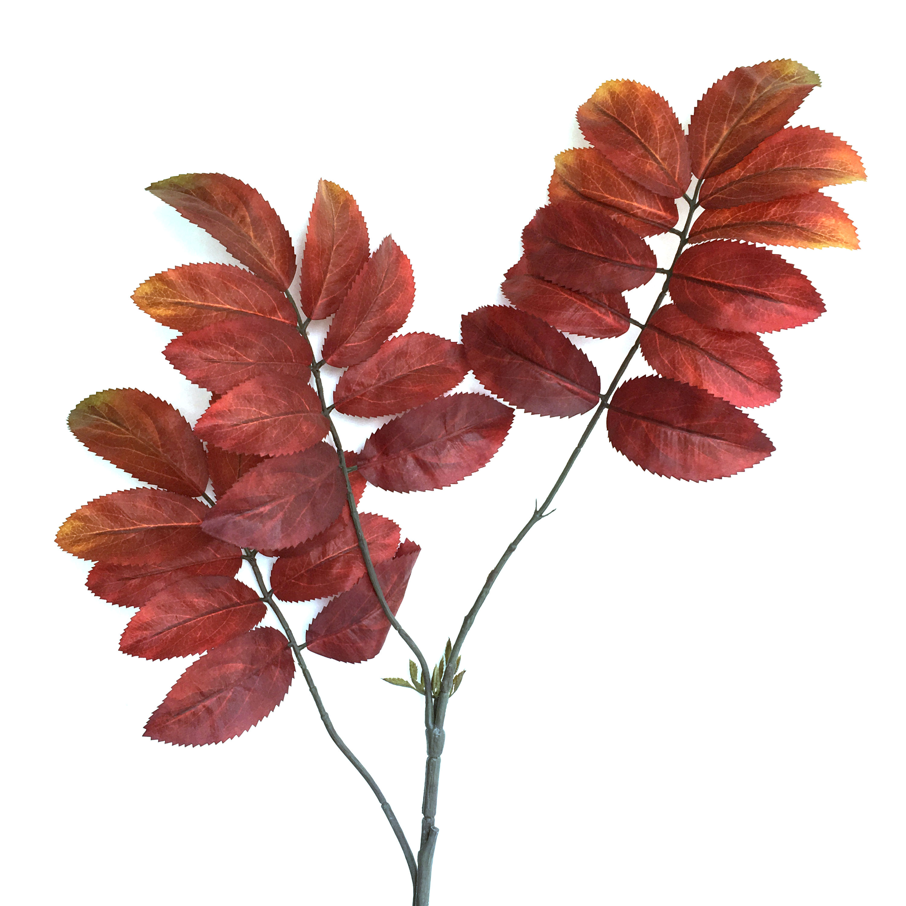 Kunstig ask gren m/store røde blader 120cm