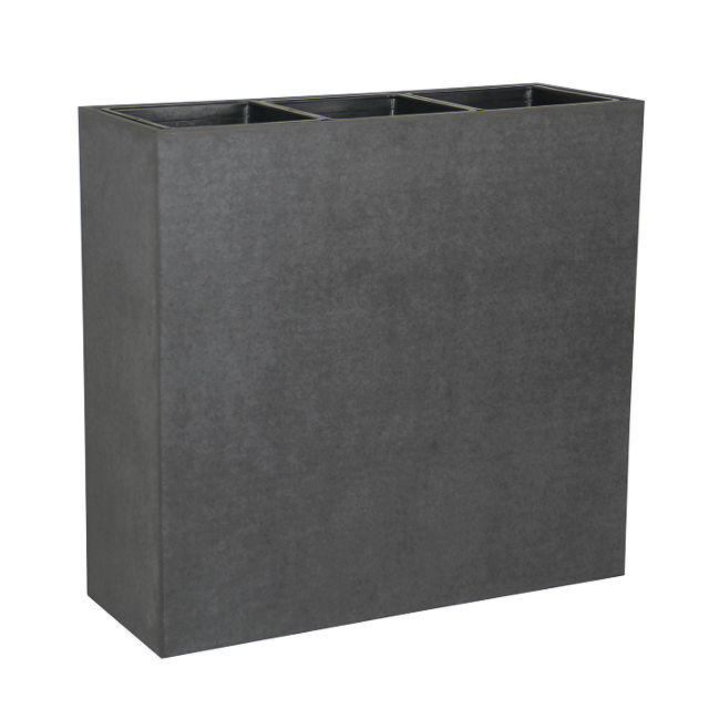 Potte smooth rektangel cementfiber m/innsatser grå L95xB35xH90cm