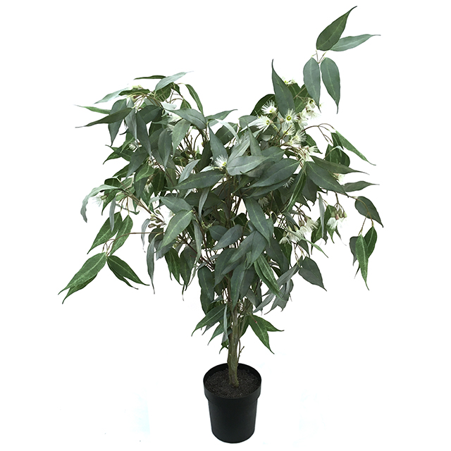 Kunstig eucalyptus busk m/blomst støvgrønn H135cm