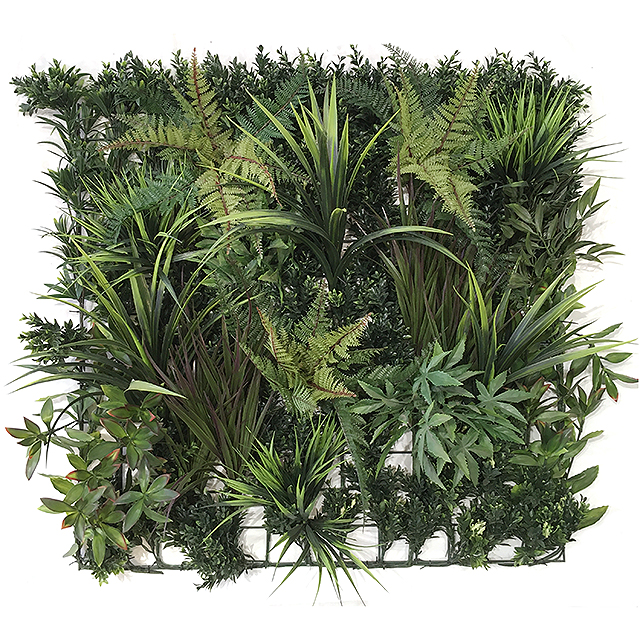 Kunstig plantevegg grønn m/burgundermiks UTE L84xB81cm